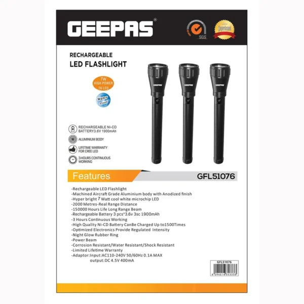 Geepas (GFL51076) 3 IN 1 Rechargeable LED Flashlight - Image 2