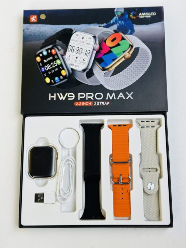 HW9 Pro Max Smart Watch (3 Straps In 1) – Orange Color - Image 2