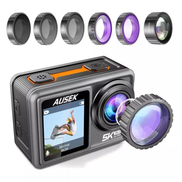 Ausek AT-S81TR Waterproof Dual Display 5K Action Camera With Filter - Image 3