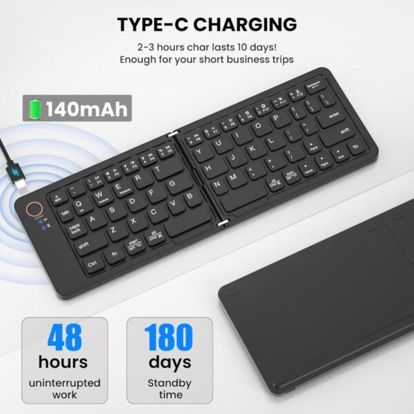 GearUP B023 Rechargeable Ultra Slim Folding Pocket Bluetooth Keyboard - Image 3